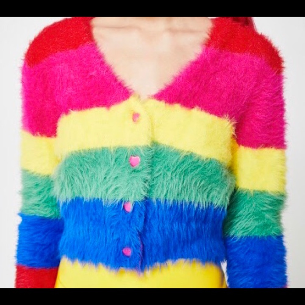 Lazy Oaf furry rainbow crop sweater